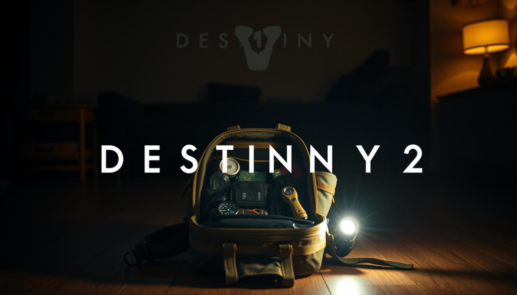 A dimly lit room, the Destiny 2 logo casting a soft glow on the meticulously organized contents of a tactical bug-out bag. In the foreground, a rugged, military-grade backpack sits open, revealing its contents - survival gear, emergency supplies, and essential equipment for the seasoned Guardian. The middle ground showcases the various components, each neatly arranged and accessible - a compass, a multi-tool, a water filter, and a flashlight with a focused beam. In the background, the room is shrouded in shadows, hinting at the uncertain future that may lie ahead, requiring the readiness and resilience embodied by this well-stocked Destiny 2 bug-out bag. The lighting is warm and atmospheric, creating a sense of preparedness and calm, as if the Guardian is ready to face any challenge that may arise.