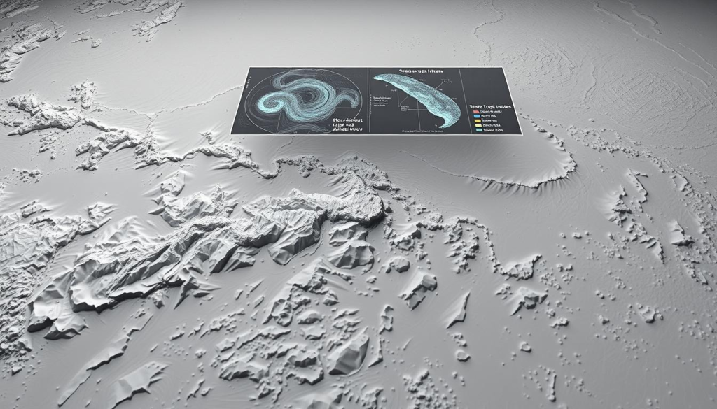 Cyclone risk assessment: a detailed topographical map sprawls across the frame, its contours and elevations meticulously rendered in a muted palette. Hovering above, a series of overlays depict wind patterns, storm surge levels, and vulnerability indices, all rendered in a sleek, data-driven visualization. The lighting is crisp and evenly distributed, creating a sense of clinical precision, while the camera angle provides a birds-eye view, emphasizing the broad scope of the assessment. The overall mood is one of analytical rigor, inviting the viewer to closely examine the complex interplay of environmental factors that contribute to cyclone risk.